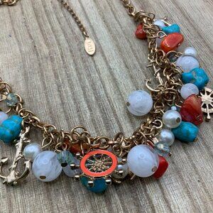 Pier 1 Imports Nautical Coral Ship Multi Colors Gold Tone Chain Necklace